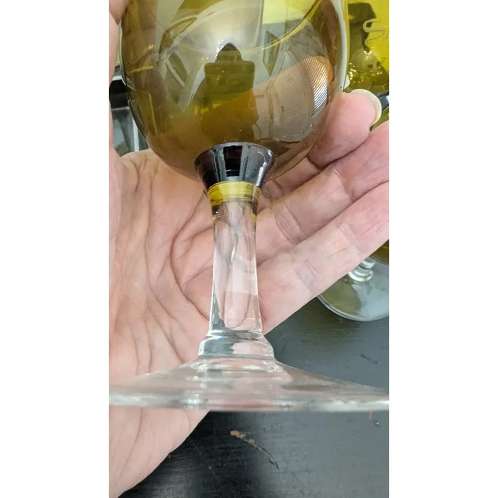 Hand Blown Dark Amber Wine Cordial Glasses Vintage Lot Of 9 MCM Olive Green